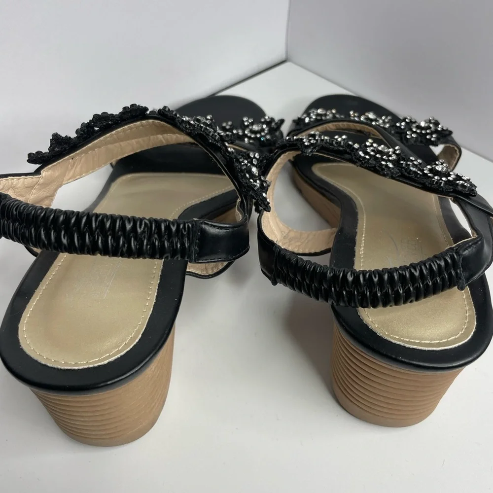 Chic Black Beaded Wedge Sandals‎